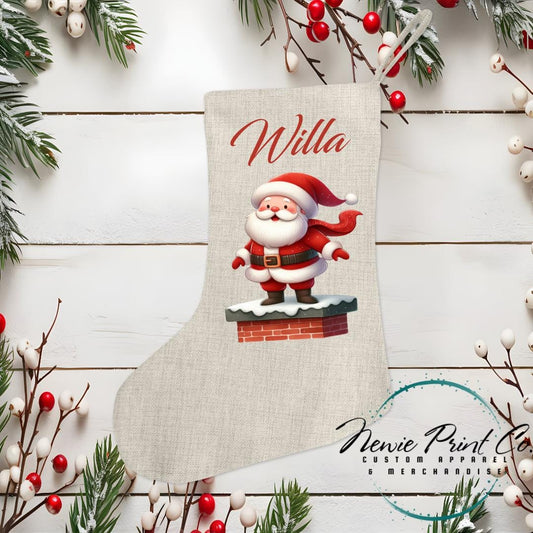 Santa on a Chimney Stocking - Personalised