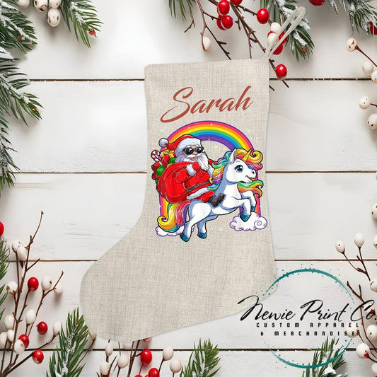 Santa Riding a Unicorn Stocking - Personalised