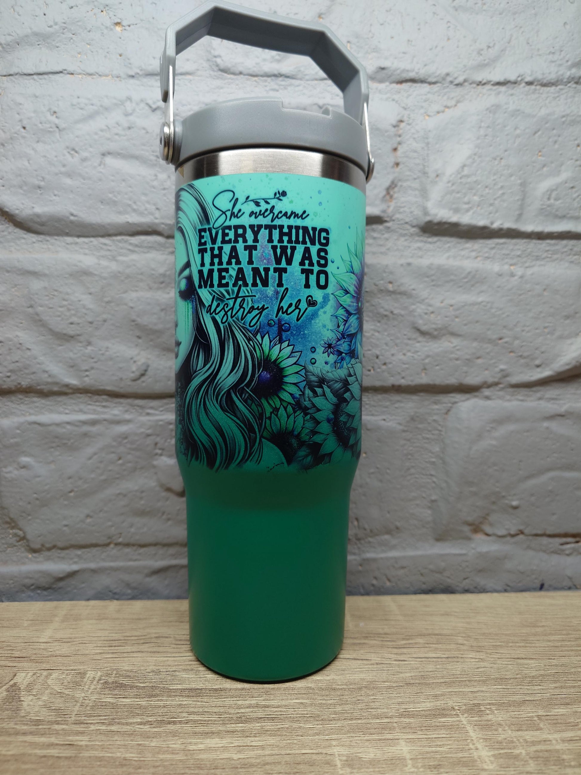 She Welcomed Everything That Was Meant to Destroy Her - Bad Ass Sassy Affirmation Tumbler - Insulated 30oz Flip Top Drink Bottles - Printed