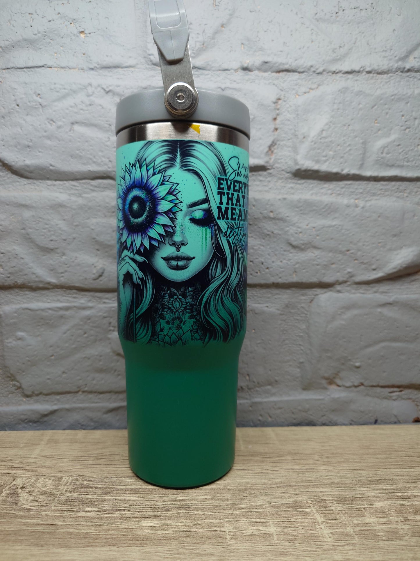 She Welcomed Everything That Was Meant to Destroy Her - Bad Ass Sassy Affirmation Tumbler - Insulated 30oz Flip Top Drink Bottles - Printed