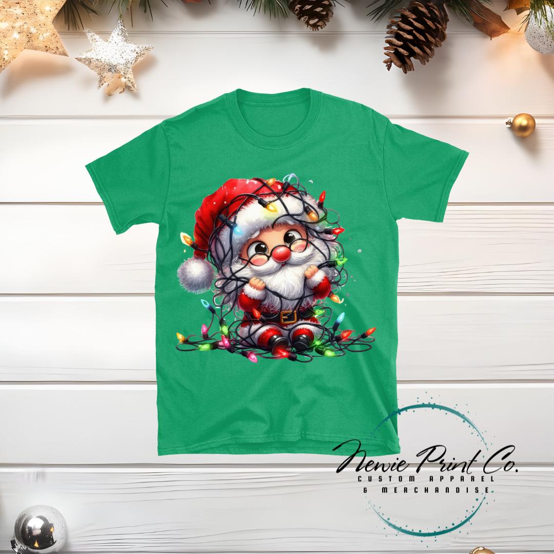 Santa Wrapped in Lights - Christmas T-shirt