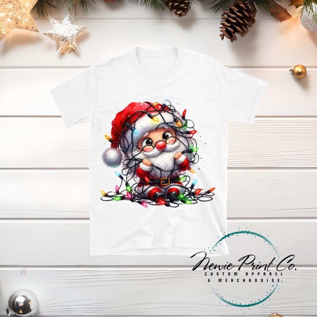 Santa Wrapped in Lights - Christmas T-shirt