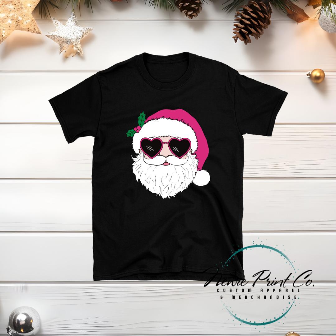 Santa with Pink Sunglasses - Christmas T-shirt