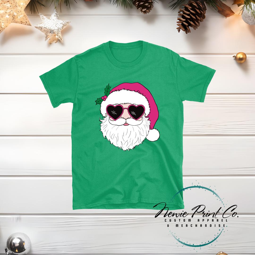 Santa with Pink Sunglasses - Christmas T-shirt