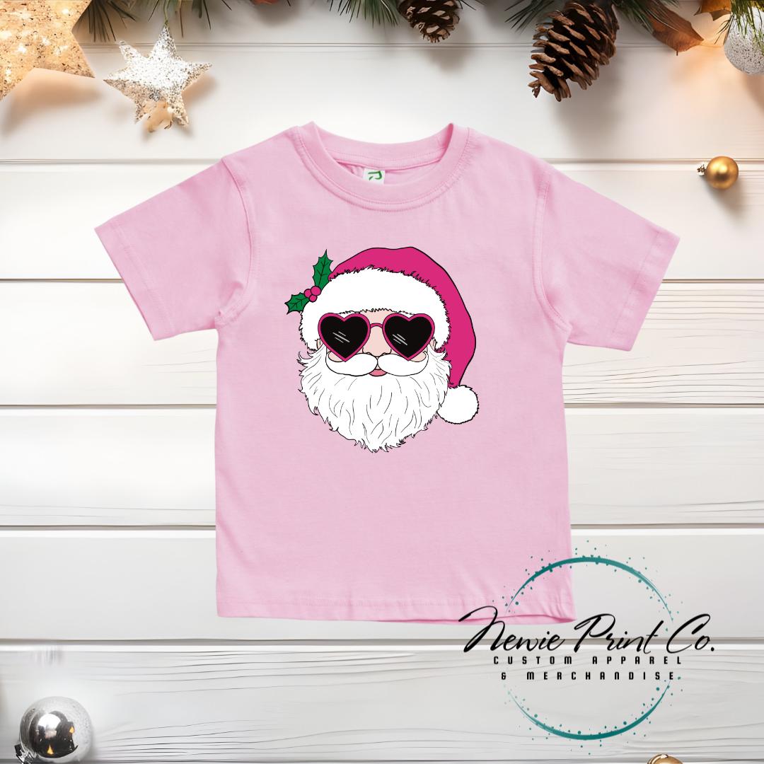 Santa with Pink Sunglasses - Christmas T-shirt