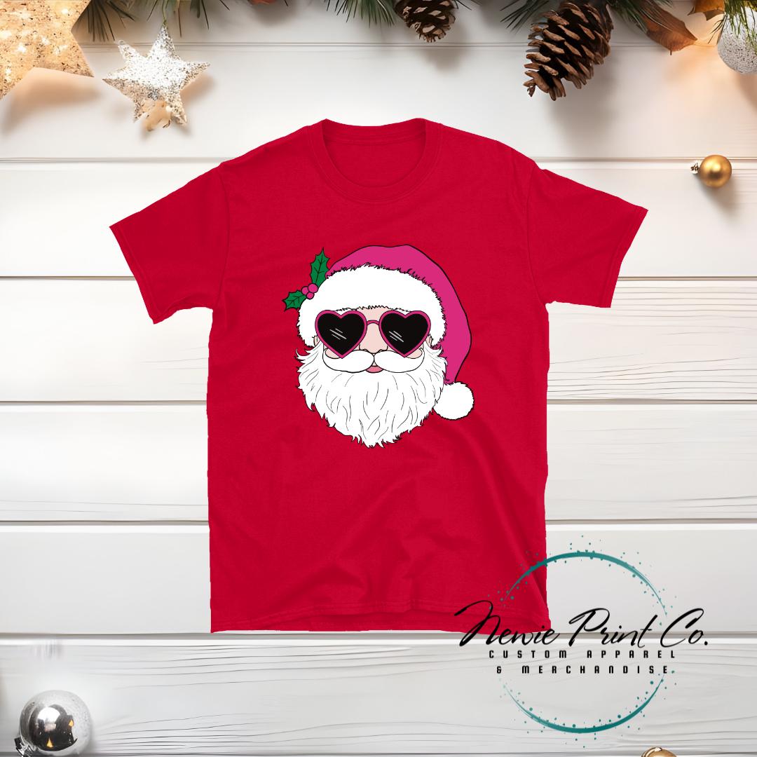 Santa with Pink Sunglasses - Christmas T-shirt