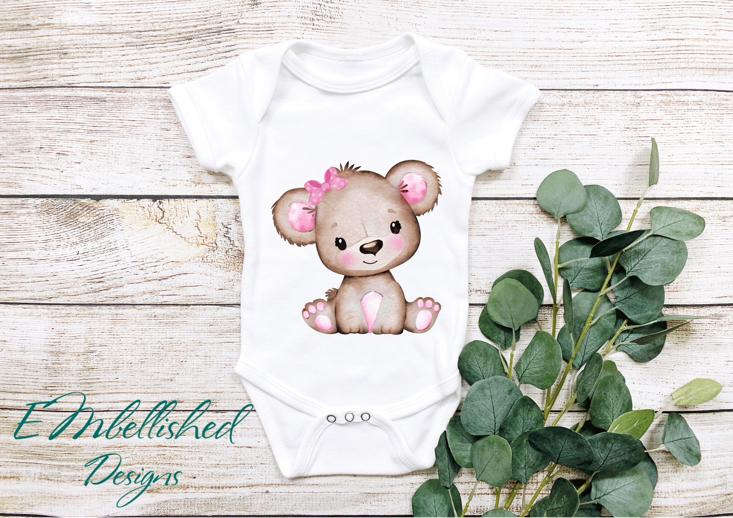 EMbellished Designs Beary Cute Baby Onesie Pink/Brown