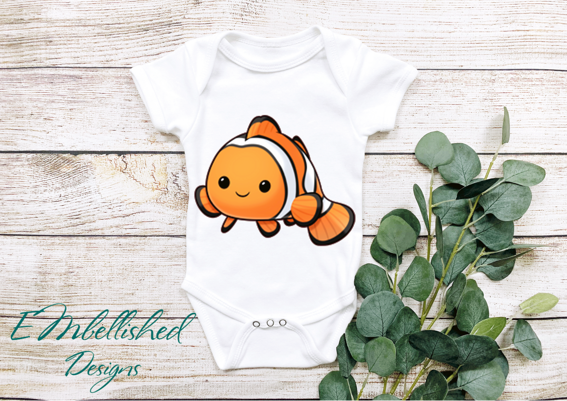 EMbellished Design  Baby Onesie Blownfish Detail