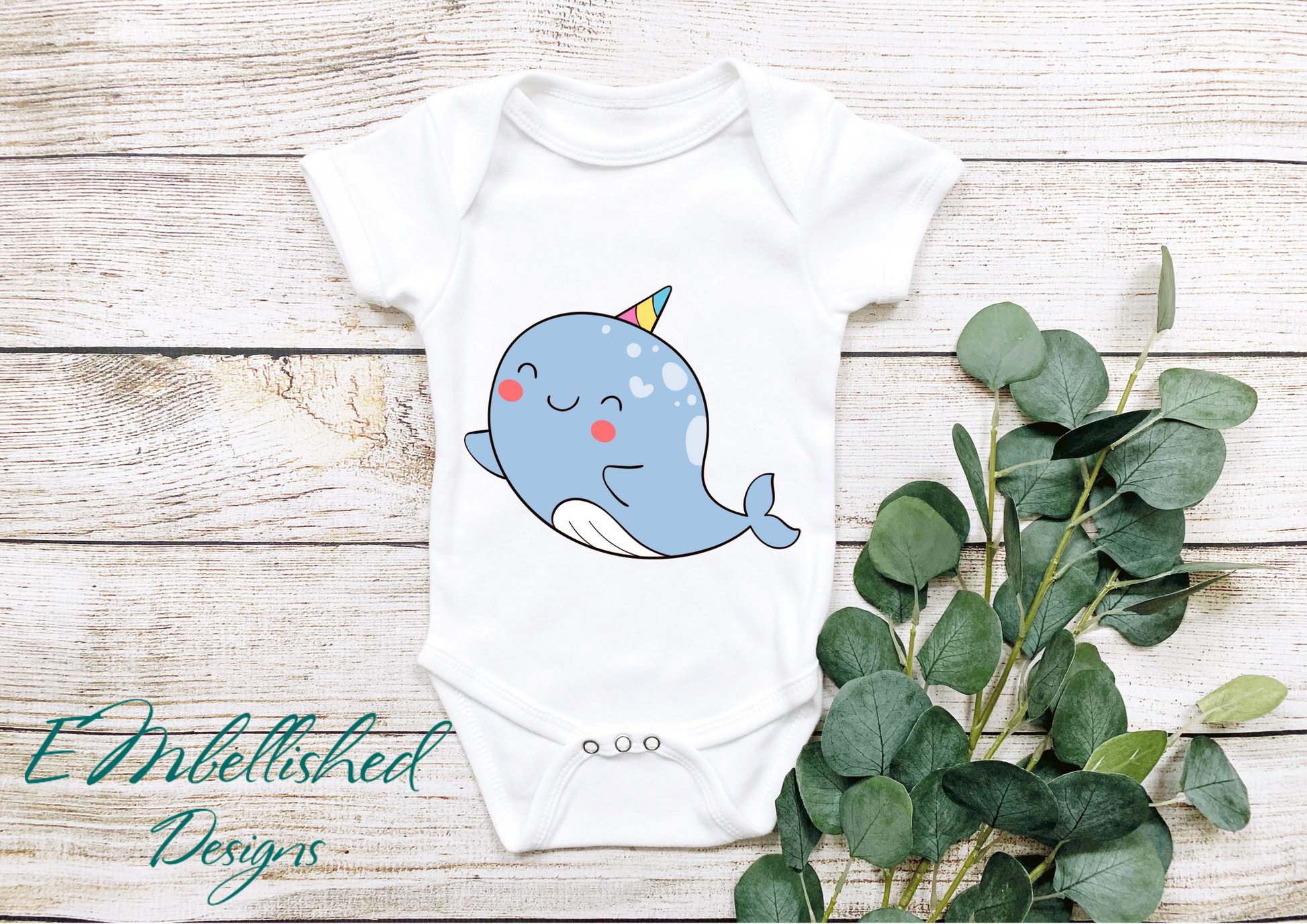 EMbellished Designs Baby Onesie Narwhal Detail