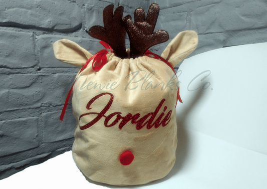 Peronalised Velvet Reindeer Gift Bag